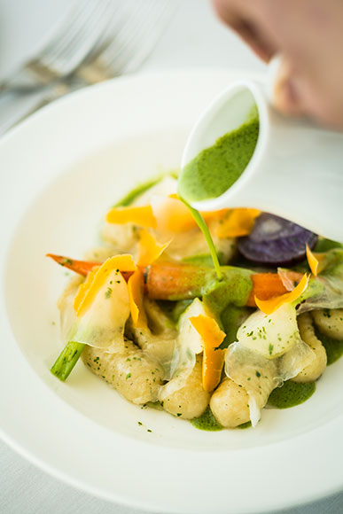 Forest Grill's Parmesan Gnocchi with Lardo and Stinging Nettle Soup