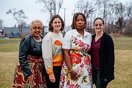 Greenway Heritage Conservancy co-founder RuShann Long, City of Detroit Planner Michele Flournoy, Joe Louis Greenway Partnership Executive Director Leona Medley, and City of Detroit Chief Greenways Planner Christina Peltier.
