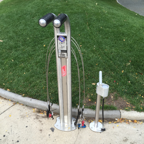 A bike fix-it station in Grand Rapids similar to those being installed in Pontiac