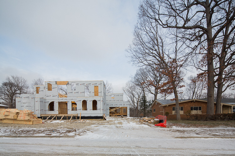 A bigfoot house under construction in Dearborn