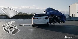 A car crashes into Humanetics' UFO dummy car.