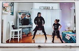 Alisa Petronski and her daughter running a fitness class online, live from their home for Studio Z Fitness in Sterling Heights.