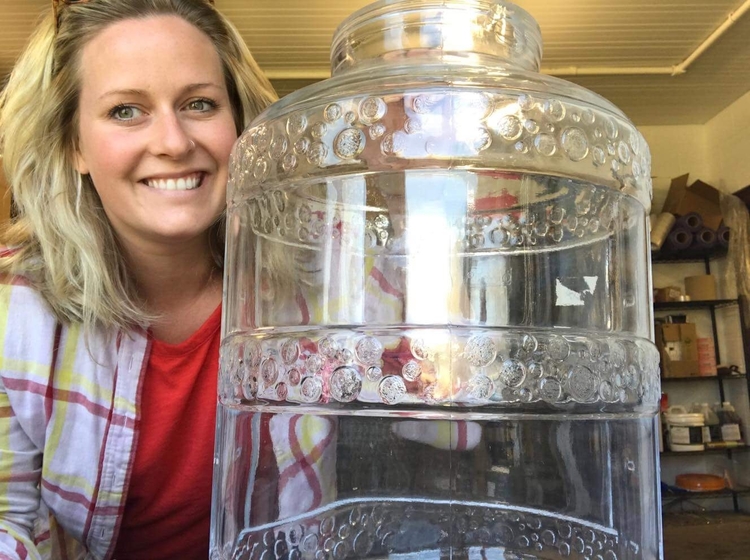 Courtney Lorenz, owner of Cultured Ferments with one of her first small brewing jars.