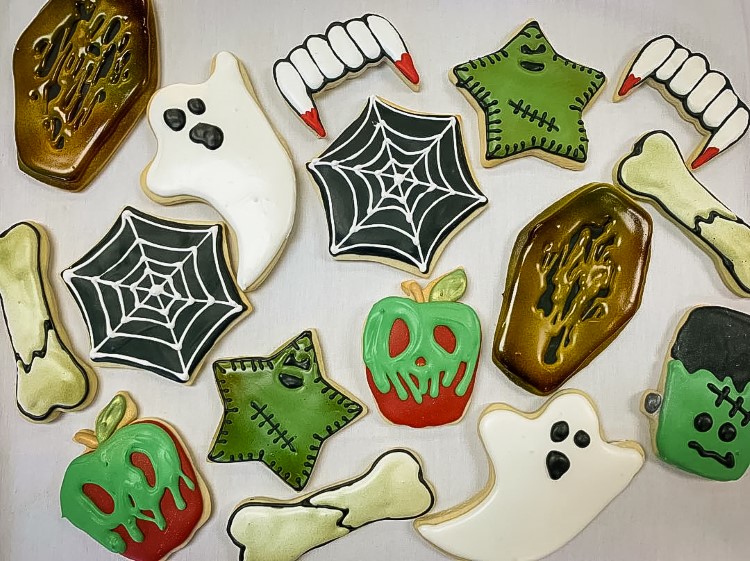 Some of Schooley's more detailed work with holiday-themed cookies.