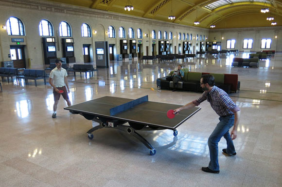 Pop up ping pong adds to a creative environment.