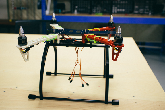 UAS I (Unmanned Ariel Systems I) students put together their hobby level quad rotor frames during class.