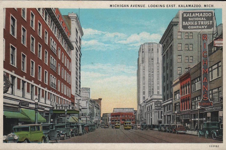 A post card from 1920s-1930s showd not only two-way traffic, but two streetcars used to fit on Michigan Avenue. 