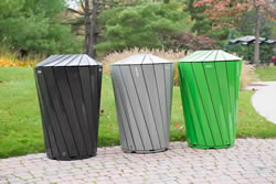 Landscape Forms recycling and trash receptacles