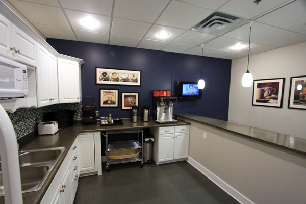 Spacious kitchen area available to coworking members and others within the conference center