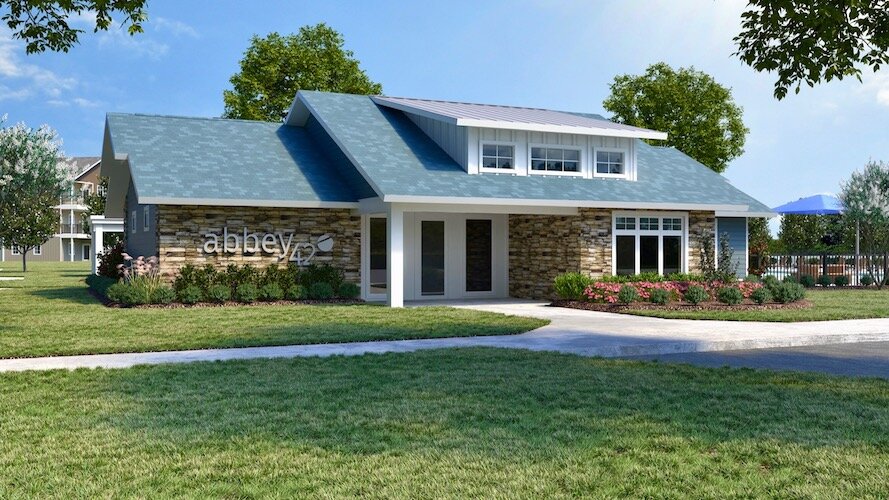 This is an artist's rendering of the front of the community center proposed for the new Abbey42 residential complex in Pavilion Township.