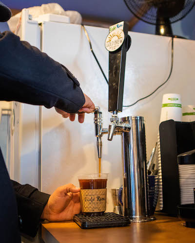 Cafe Rica features cold brew on tap.