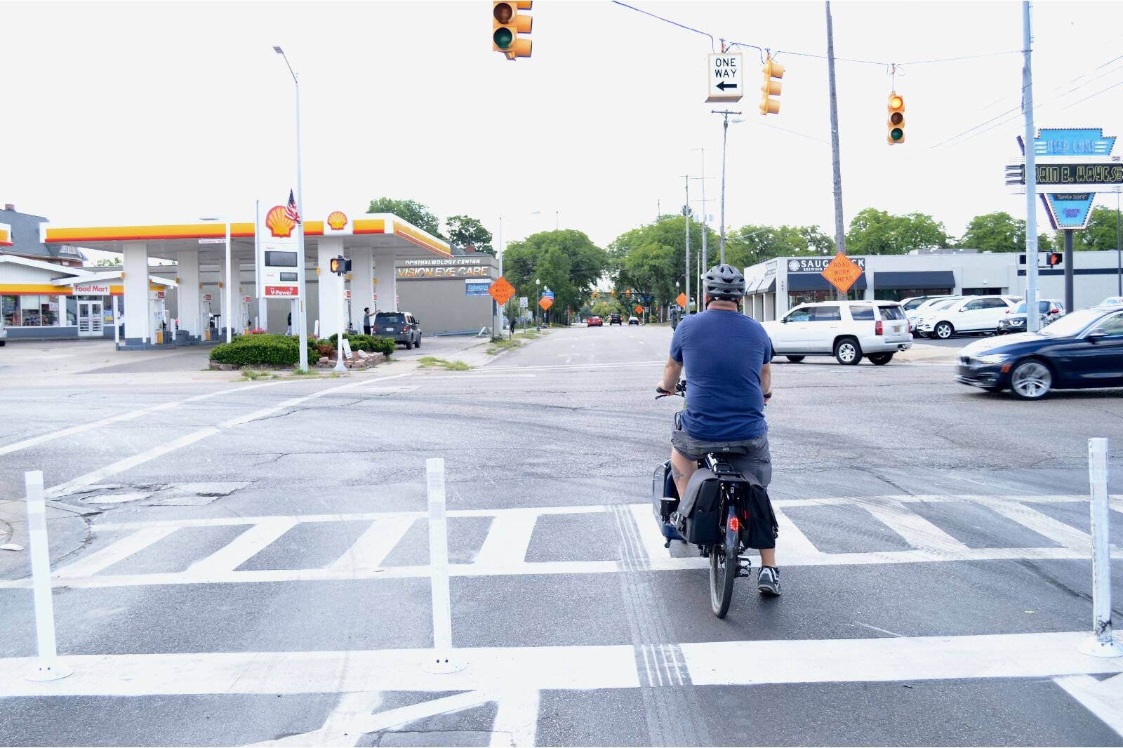 Black notes that at this intersection he should be behind the stop line, but he's in the crosswalk so motorists turning left onto Michigan can see him. "It's just not a good situation," at that intersection, he says.