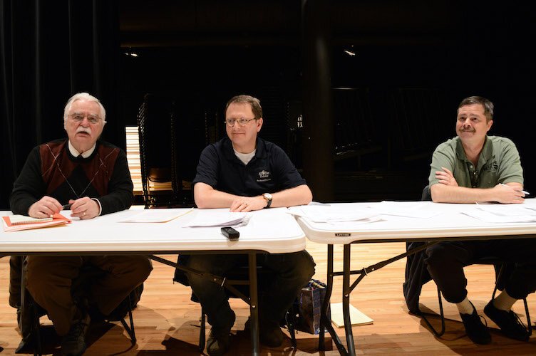 From left, All Ears founder Don Ramlow, and co-production heads Rick Fontaine and Jeff Mais auditioning voice actors.