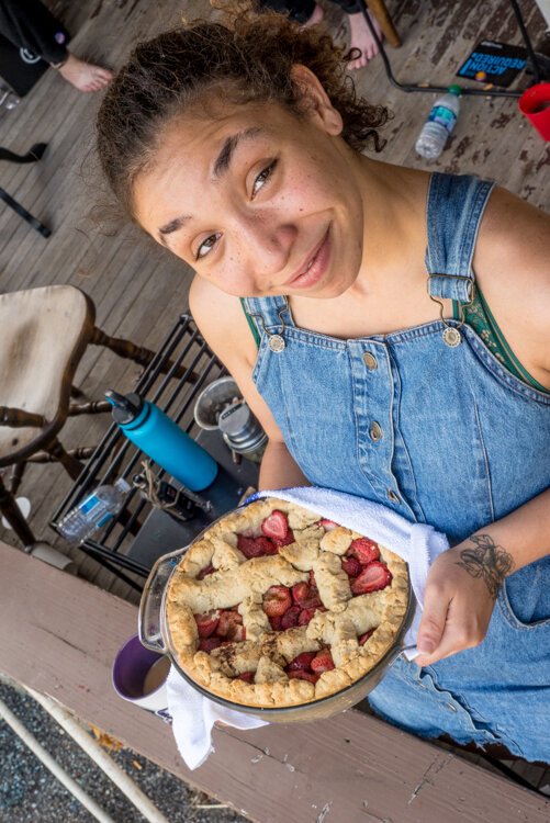 Creative on canvas and in the kitchen, Vine resident Maya James composed a pie to share with neighbors.