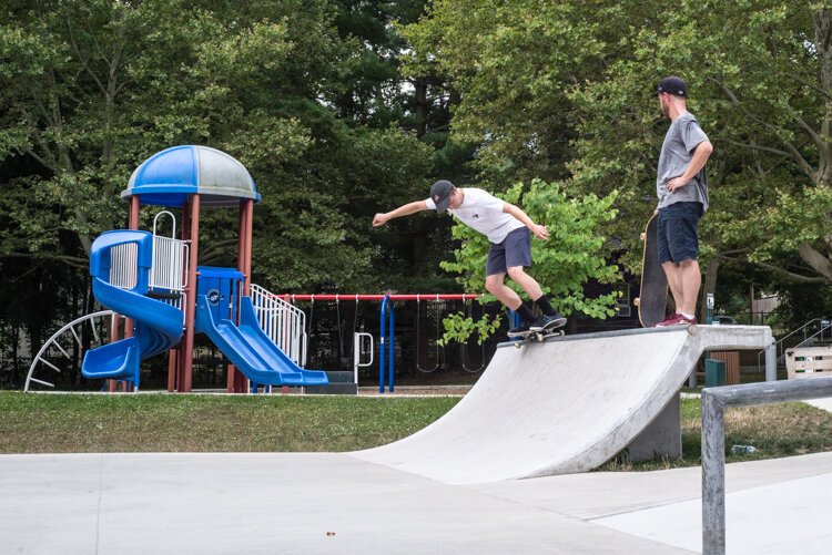 Skateboarders, new and experienced, gather at the Davis Street Skate Park, which was designed with input from local aficionados and paid for by the City’s Foundation for Excellence.