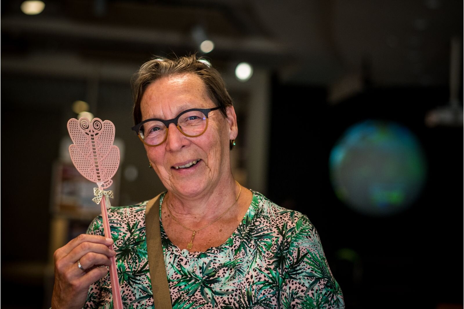 van Riemsdijk holds a flyswatter from Japan, the first in her collection.