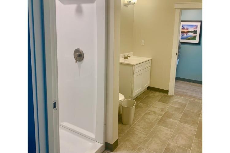 Each pair of rooms is shares a bathroom at Enlightenment Recovery, which is under construction at 1430 Alamo Ave. in Kalamazoo.