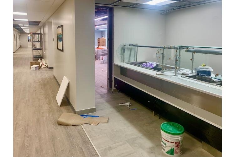 A serving area leads into the cafeteria at Enlightenment Recovery, which is under construction at 1430 Alamo Ave. in Kalamazoo.