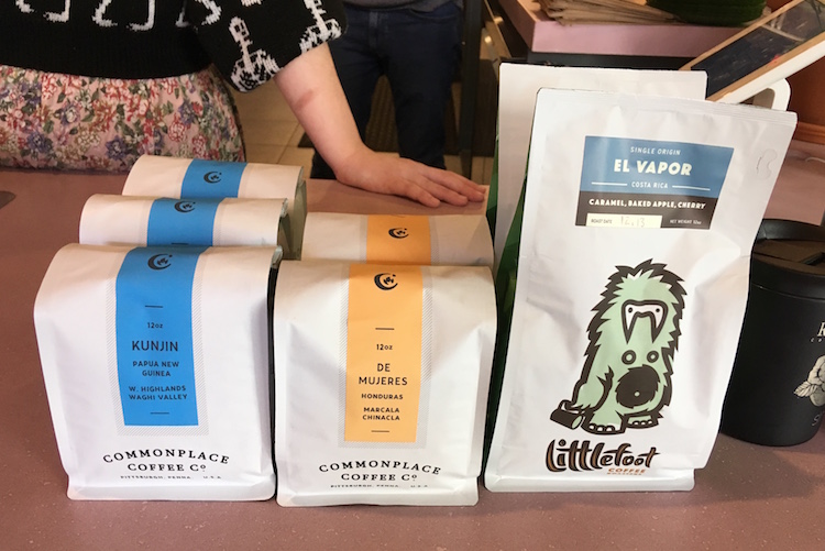 Rose Gold Cafe sells coffee beans from  Pittsburgh-based Commonplace Coffee Company and Michigan-based Littlefoot Coffee Roaster.