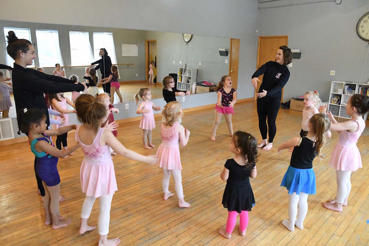 Nichole Pierman and an instructor lead a dance class at In His Steps dance studio