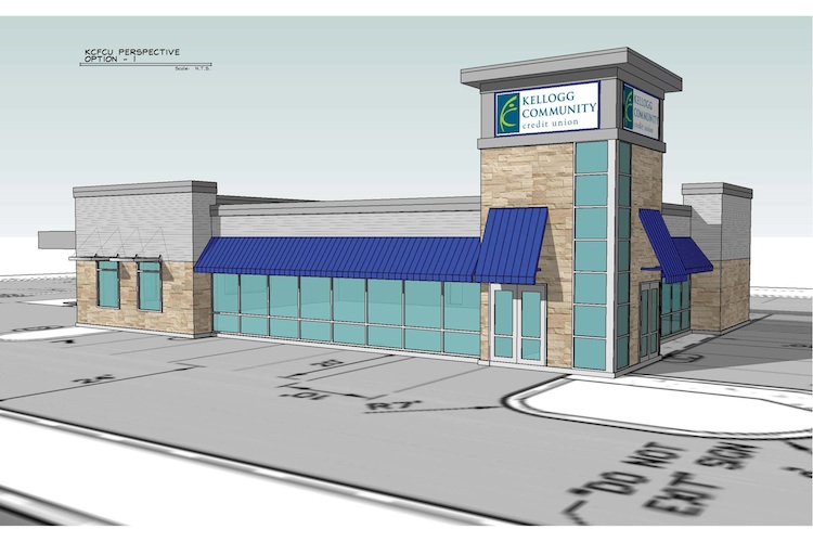 An architectural rendering of the new KCFCU branch
