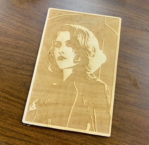 Lasers at Kzoo Makers allow members to make etched art products, such as this.