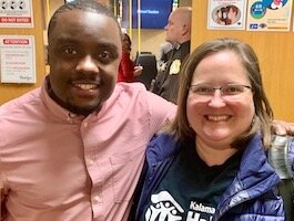 Entrepreneur Jamauri Bogan, left, and Margy Belchak, of Kalamazoo Valley Habitat for Humanity, we’re among representatives of housing projects to attend the April 5, 2022 meeting of the Kalamazoo County Board of Commissioners.