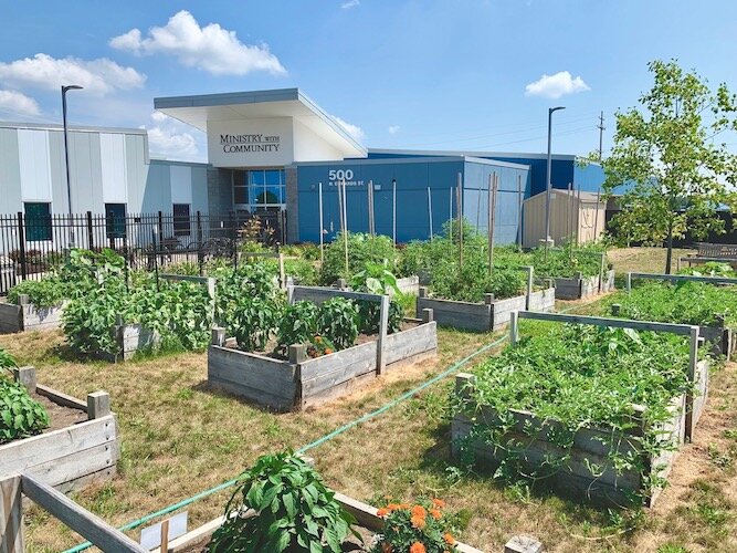 An outdoor garden, shown during the summer, helps  Ministry With Community reduce the cost of providing fresh food for free lunches.