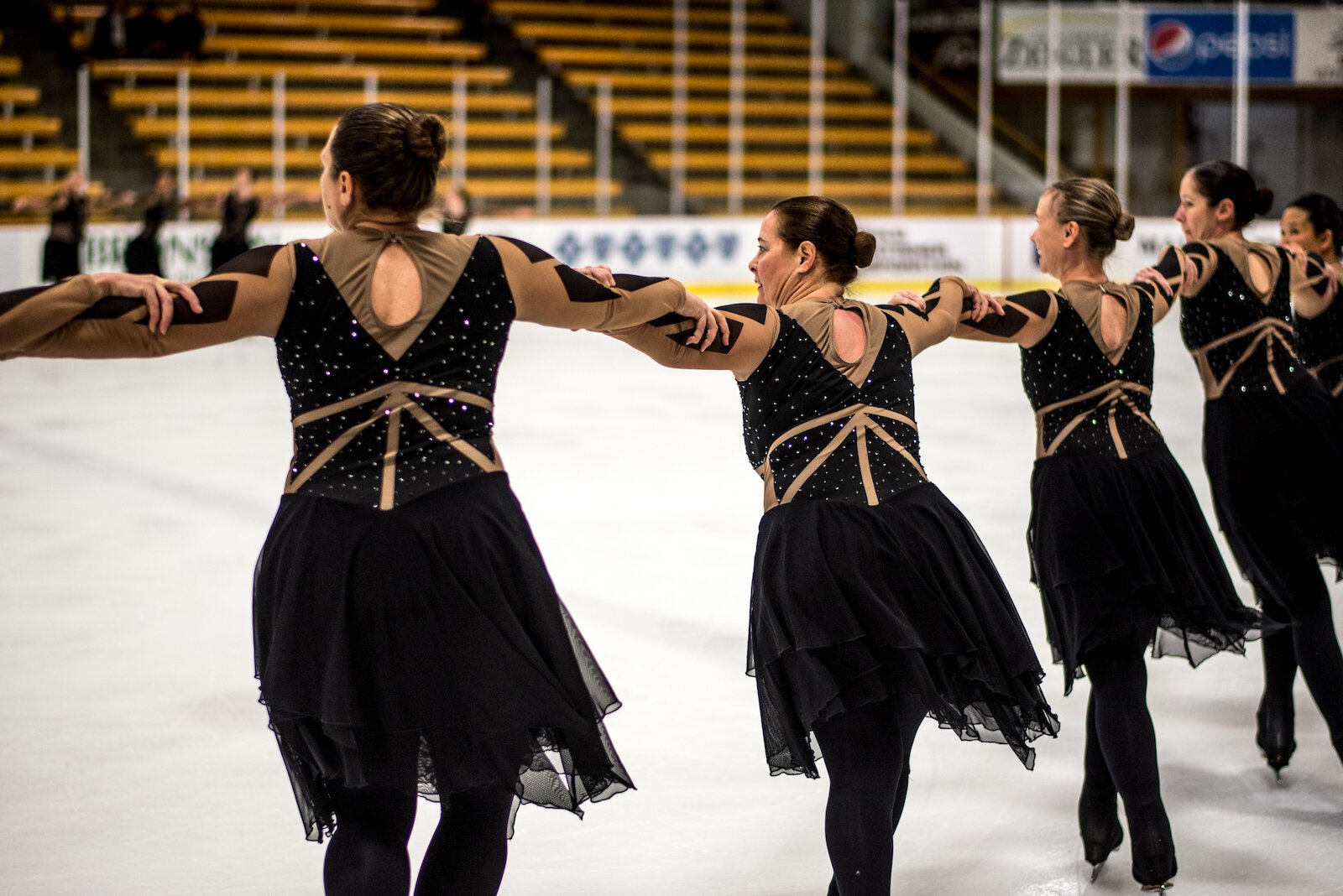The Kalamazoo Kinetics synchro-skaters range in age from 25 to 54.