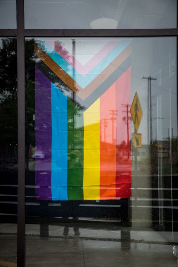 A pride flag at Harrison Circle Apartments.