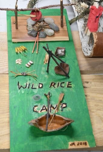 A model of a wild rice processing camp demonstrates examples of tribal food sovereignty, including traditional foods such as corn, beans and squash (referred to as the Three Sisters due to their companion growing method).