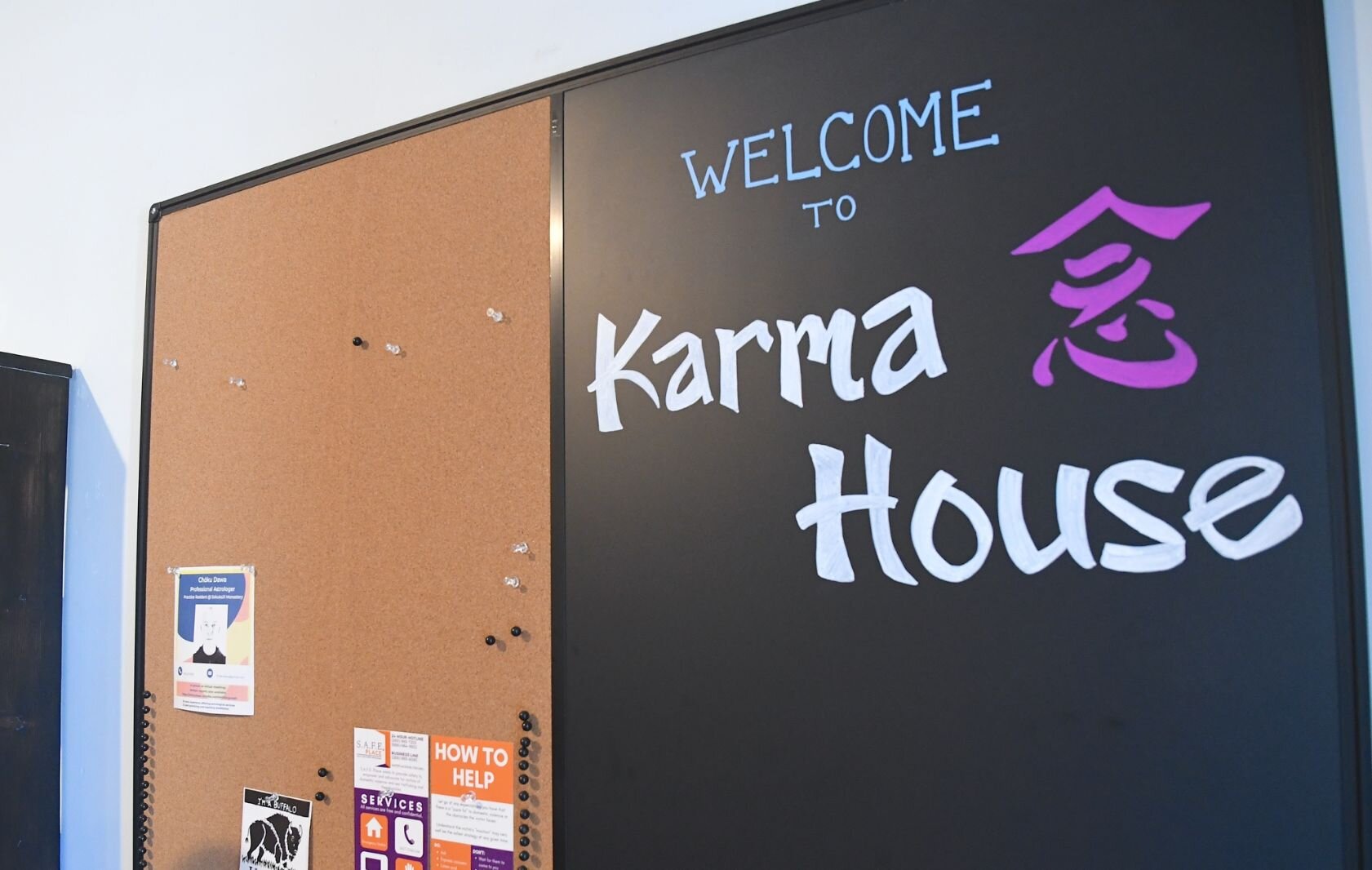 A sign welcomes visitors to Karma House at Sokukoji Buddhist Temple Monastery in Battle Creek.