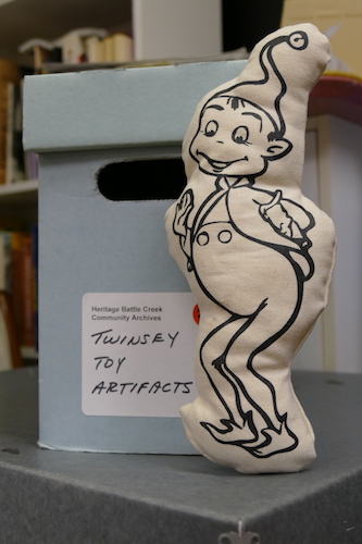 A Twinzy Toys elf found at the Historical Society of Battle Creek.