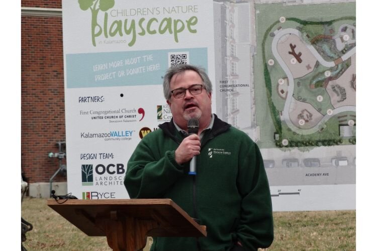 Nathan Smallwood, President and CEO Kzoo Nature Center, offers remarks at Children’s Nature Playscape groundbreaking.