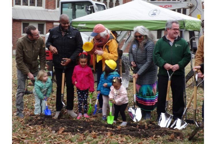 Invitees were on hand to lift their shovels in celebration of the Playscape groundbreaking.
