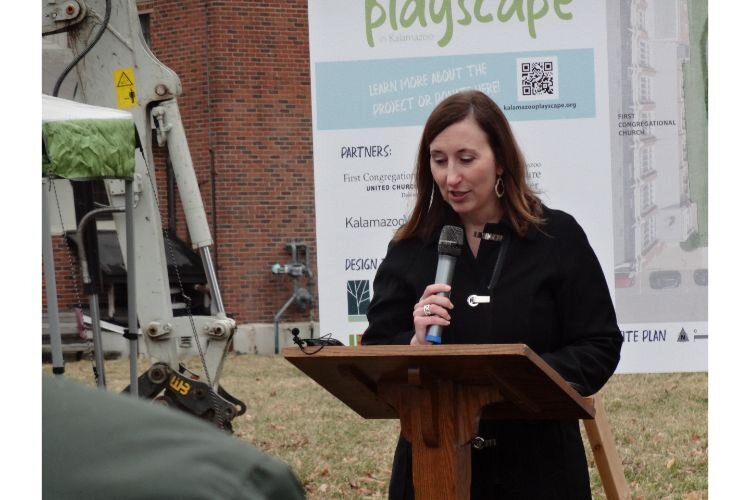 Kara Wood, Associated Vice President of  Community Partners at WMU at the Playscape groundbreaking.