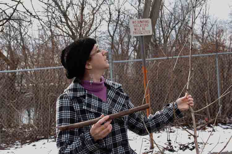 Hannah with knotweed stalk