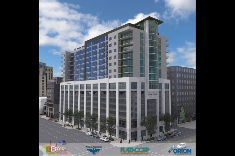 An architects rendering of the Exchange Building in downtown Kalamazoo.