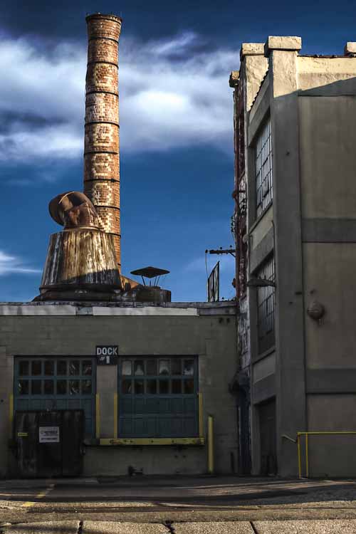 A photo of the Gibson smoke stack before it started to be taken down