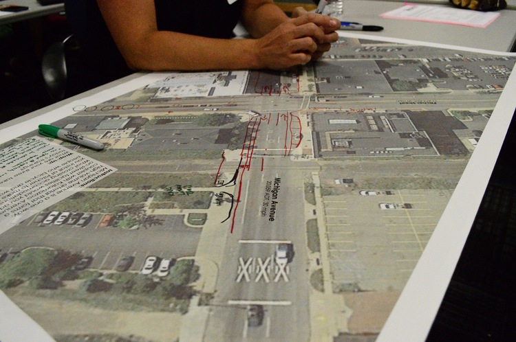 Training Wheels workgroup trying to solve problems with Michigan Avenue/Pitcher Street intersection.