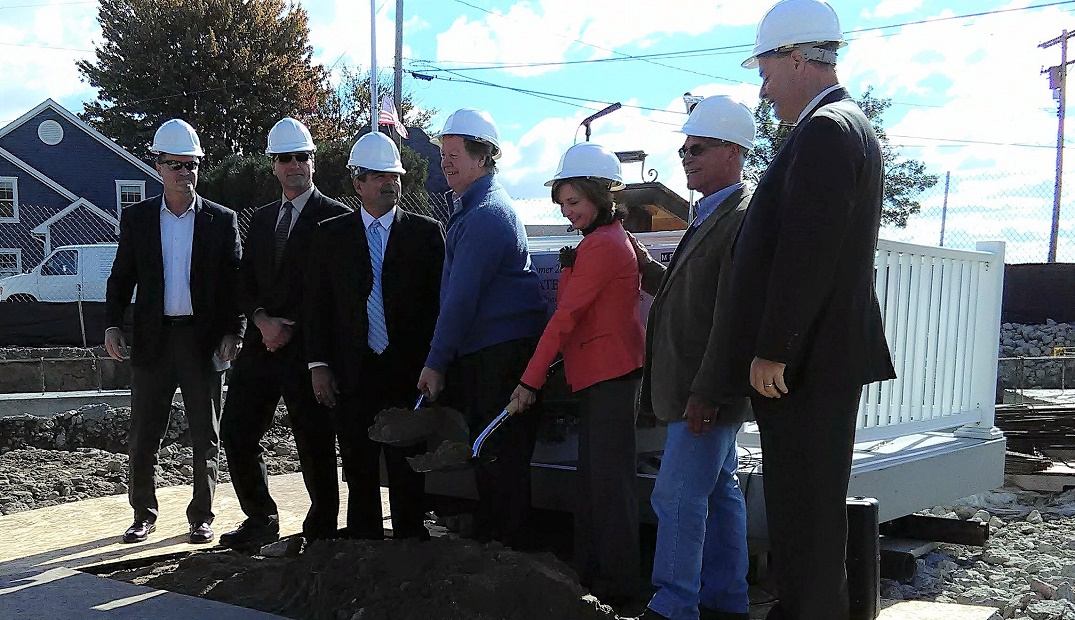 Community Foundation President Randy Maiers, Marine City Mayor Ray Skotarczyk, MEDC representative, hotel owners Tom and Kathy Vertin, St. Clair County Commissioner Bill Gratopp and EDA CEO Dan Casey attended the groundbreaking ceremony at the site o