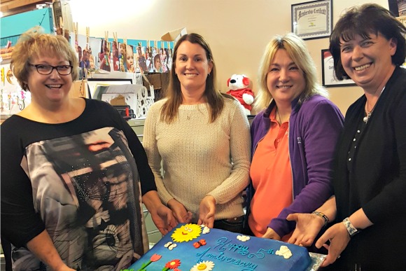 Lynn Vinson, Stacey Redfield, Sallie Smith and Lucie DeLine mark A Little Something's anniversary.
