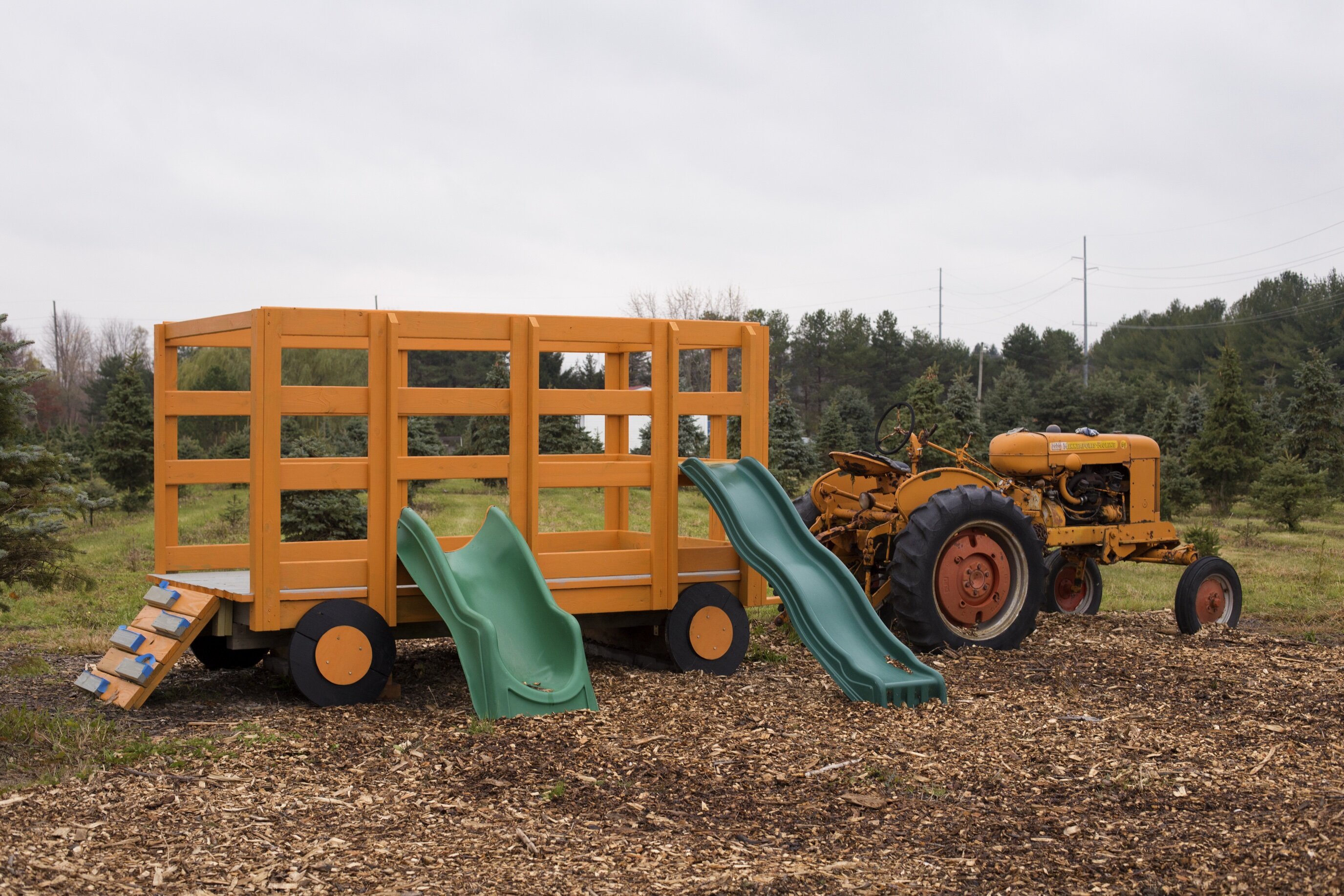 A 1956 Minneapolis Moline tractor owned by Ron Shephard, Country Christmas Tree Farm owner Ed Shephard's father, has been repurposed into a playscape for children to enjoy at the property.