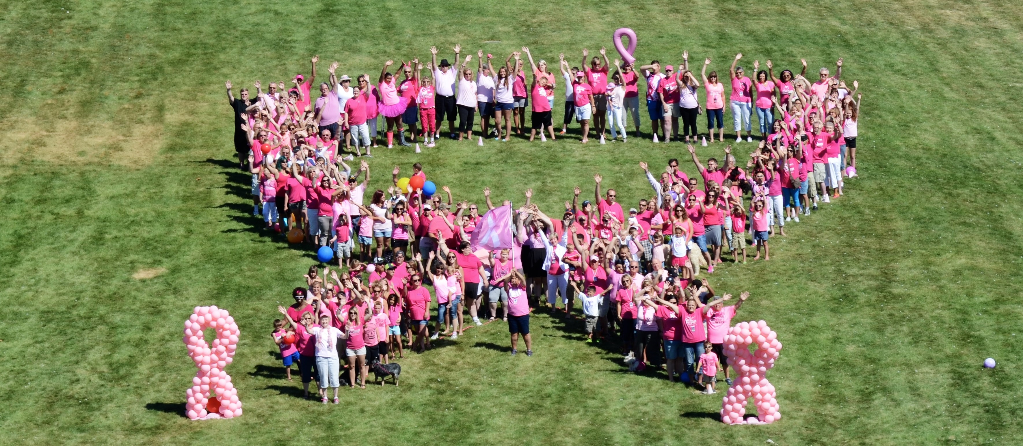 These activists formed a human cancer ribbon.