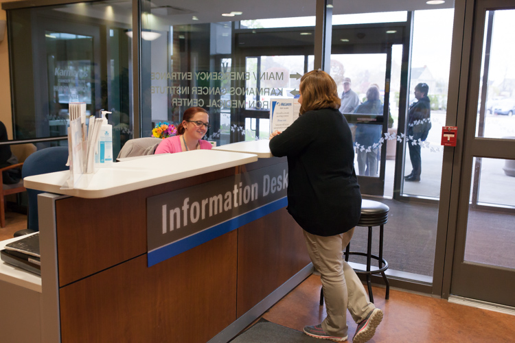 Greeters welcome patients and visitors during construction to ease their visit to the hospital.