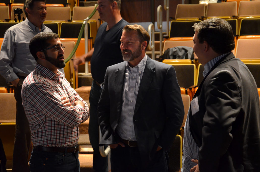 Paul Singh talks with Sen. Phil Pavlov and Kevin Hrit./Courtesy Anson Pavlov/Finch Multimedia