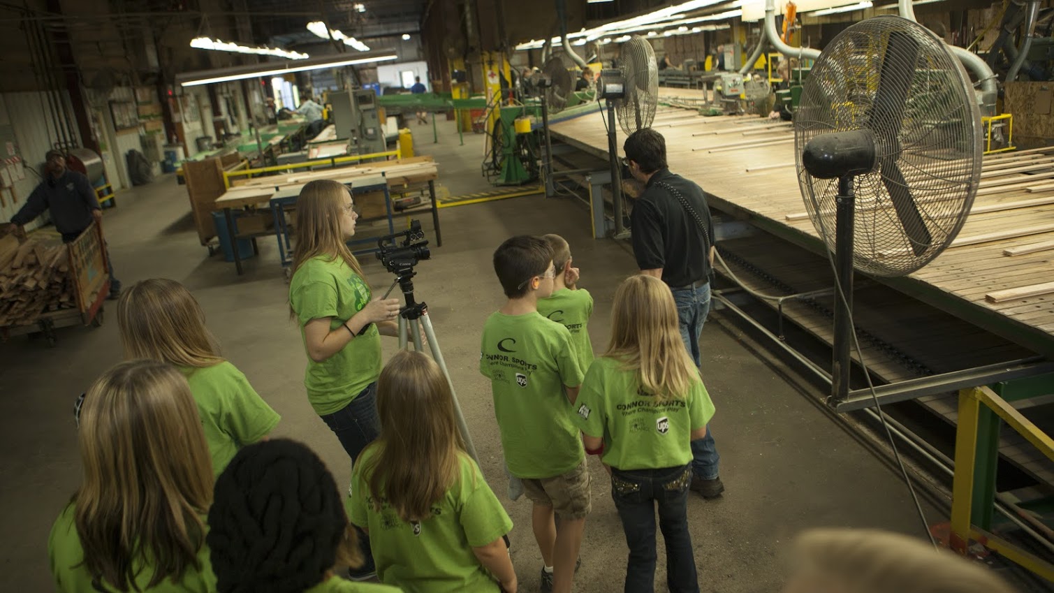 School children take a tour of Connor Sport Court’s mill in Amasa, located in Michigan’s Upper  Peninsula. It is here that some of the world’s best basketball courts are born. (photo courtesy   Nick Jensen/Floline Media)