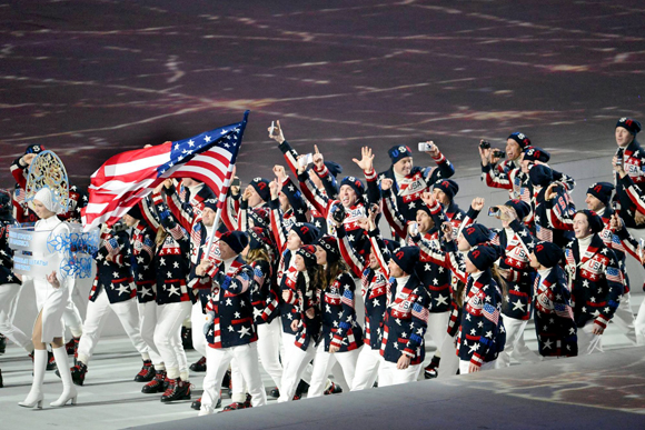 Olympians march through in Sochi. 