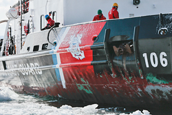 USCG cutter Morro Bay breaks the ice in Marquette's Lower Harbor