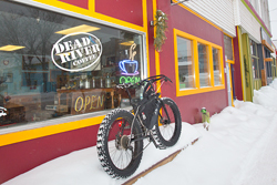 Fat Biking in winter to Dead River Coffee Roasters